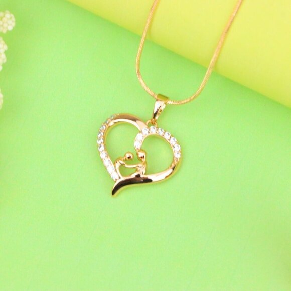 "Rose Gold Mother & Child Heart Pendant with Sparkling Stones, XPPT1312 - Picture 2 of 13